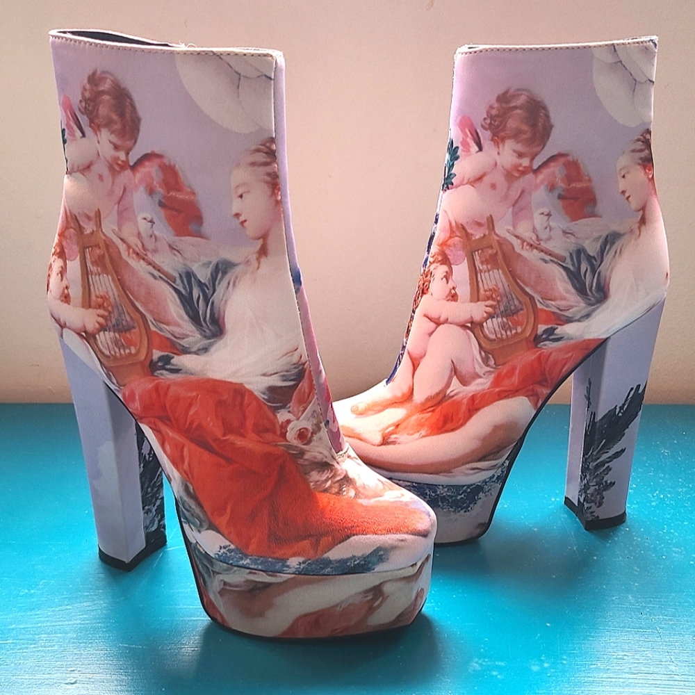 Azalea Wang Akira US 8.5 Renaissance Angel Print Ankle Booties